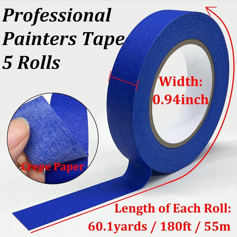 SmaringWing Blue Tape Painters Tape, 5 Rolls Premium General Purpose Masking Tape Painter's Tape (0.94-Inch x 60.1 Yards), Paint Tapes for Walls Painting, DIY Crafts, Arts, Decoration, Removes Easily, No Residue - Image 3